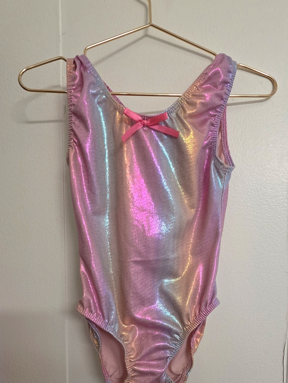 Girls Shimmer Pink Iridescent Bodysuit with Bow